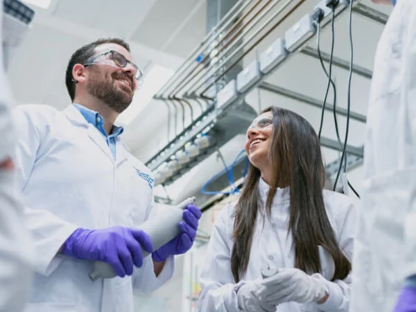 Laboratory professionals in discussion